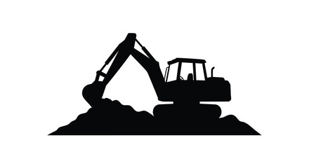 Black excavator working on a dirt mound striking graphic silhouette © MDALTUFHOSAIN