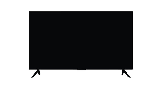 Modern flat screen television with stand a stark black silhouette