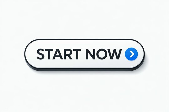 Modern button with start now text and play icon for immediate action