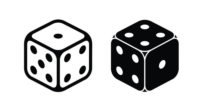 Two black dice displaying different numbers a bold silhouette