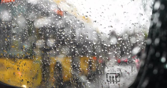 Public transport allowed in heavy rain. Poor visibility on the road
