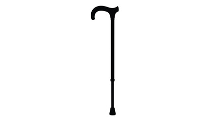 A black walking cane stands isolated against a white background silhouette © MDALTUFHOSAIN