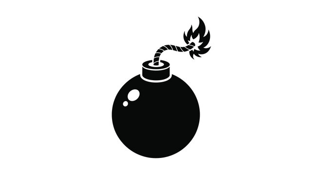 A stark black silhouette of a bomb with a lit fuse silhouette