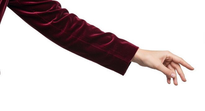 burgundy velvet evening jacket elegant female arm isolated on white with rich plush sheen
