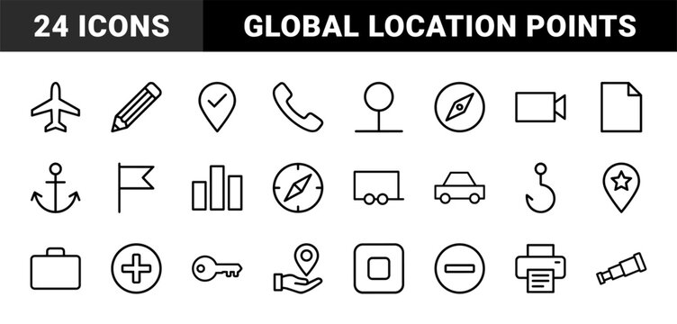 Navigation and destination minimalist thin line icon set