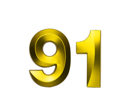 A shiny gold single number ninety-one with a swirling, reflective metallic texture, on a clean white background.