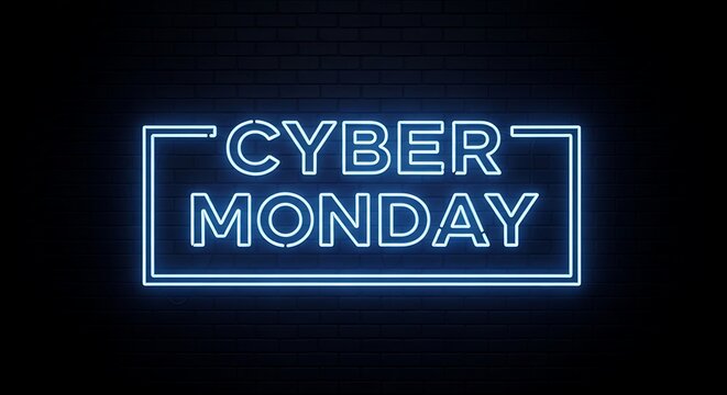 Neon cyber monday sign a glowing advertisement for online sales and discounts