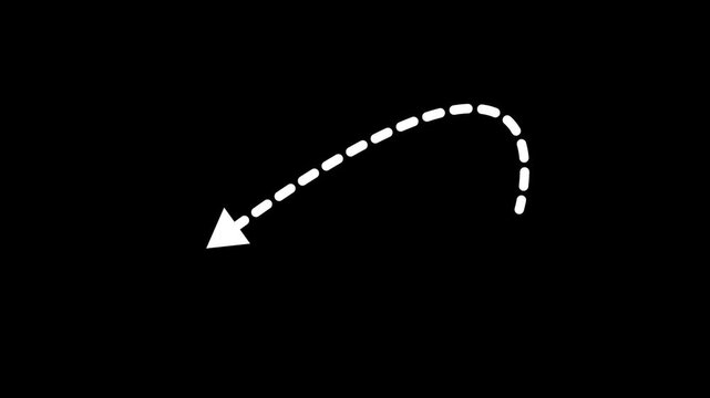 Curved clean white arrow animation on green screen in 4K UHD smooth directional motion graphic for tutorials UI overlays