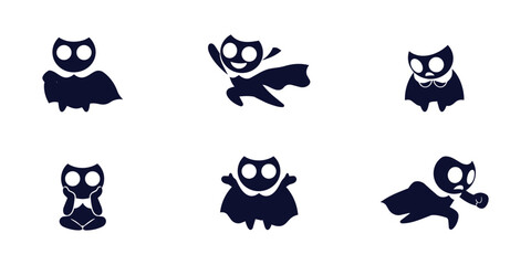 Obraz premium Cute Superhero Character Poses Set. Minimalist Vector Mascot Icons with Expressive Emotions for Branding and UI