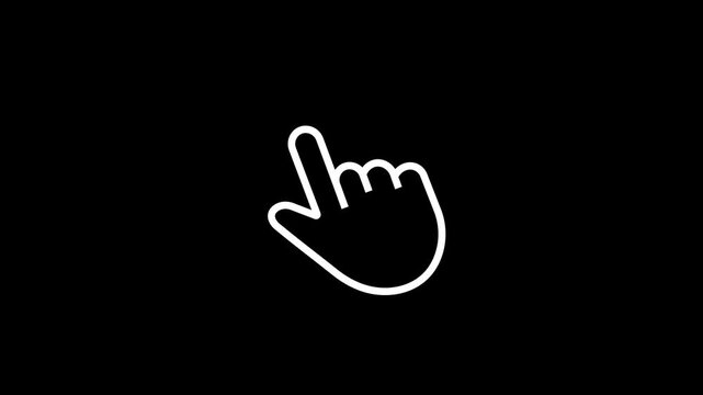 pressing animation with flashing line, pointer hand cursor click, black background, 4k video