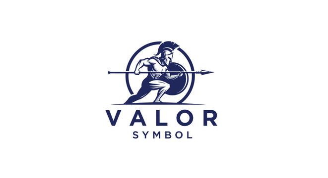 Spartan warrior logo with spear and shield, representing valor and strength.