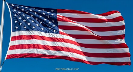 Obraz premium American national flag waving in the wind against a clear blue sky background