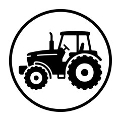 Obraz premium Minimalist tractor icon vector, black farm machinery silhouette, agricultural logo sign