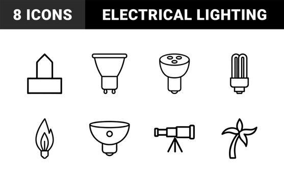 Black outline light bulb icons grid set