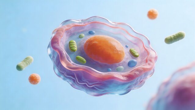 Animal cell with organelles and bacteria