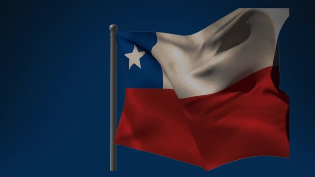 Animation of flag of chile waving on dark blue background