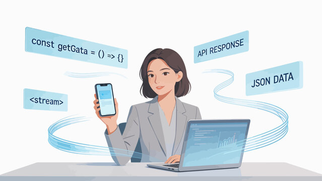 Woman working with API and JSON data