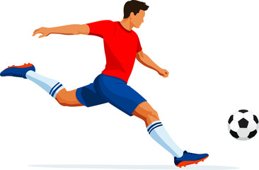 Obraz premium Soccer Forward Kick Minimalist, Player Striking Ball Flat Colorful Dynamic Sports Illustration
