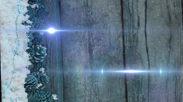 Animation of light moving over pine cones on wooden surface