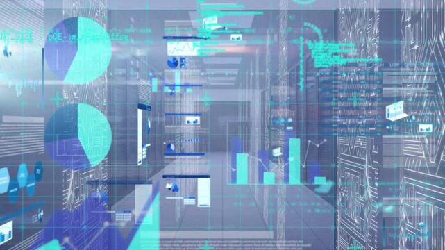 Graphical representation and computer programming with server room in background