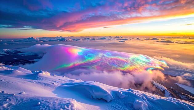 vibrant polar stratospheric clouds at sunrise with iridescent nacreous glow