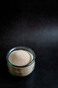 Dry yeast in a glass jar