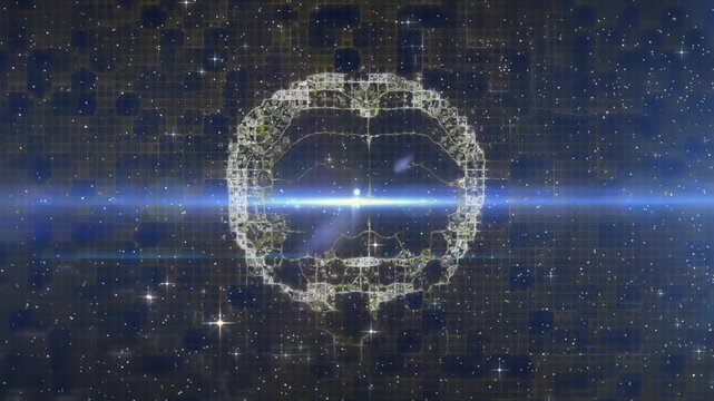 Animation of lights, stars and brain in navy space