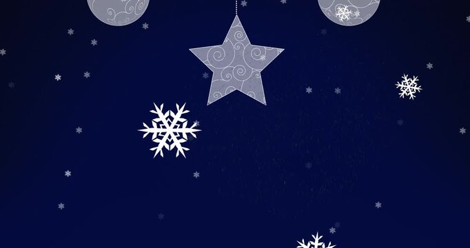Animated fireworks and glowing snowflakes celebrate on a digital gray background.