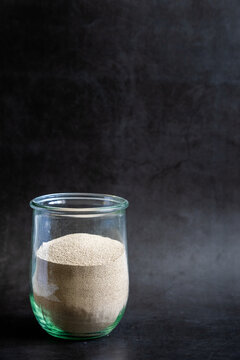 Dry yeast in a glass jar