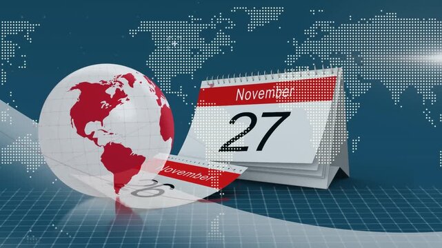 Animation of globe over calendar and world map