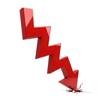 A bold downward arrow indicating a significant decline or drop in values isolated on transparent background