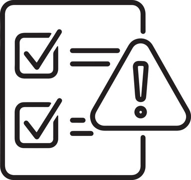 Black and white of a checklist with warning sign, featuring checkboxes and exclamation mark also transparent background