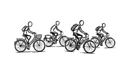 Obraz premium Group of People Riding Bicycles in Black and White