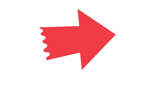 Red directional arrow icon with stylized wavy edge isolated on an alpha channel. Simple right-pointing arrow for navigation sign. Minimalist pointer graphic for digital interface and call to action.