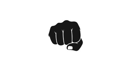 Black fist icon on white background, symbol of power, protest, strength, solidarity © gan