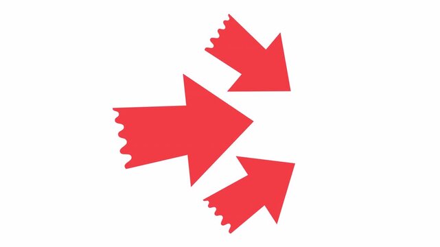 Red directional arrow icon with stylized wavy edge isolated on an alpha channel. Simple right-pointing arrow for navigation sign. Minimalist pointer graphic for digital interface and call to action.