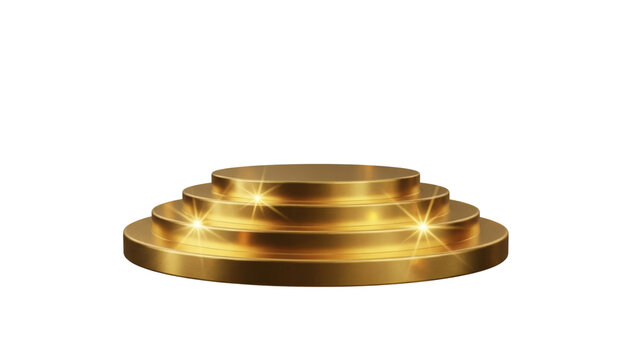 Three tiered golden podium with sparkling lights