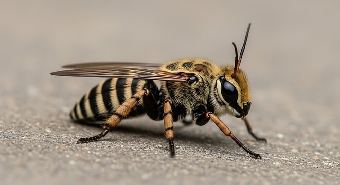 Detailed Bee Close Up on Textured Surface.