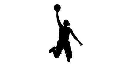 Silhouette of a female basketball player jumping to dunk a ball © gan