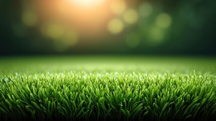 Fototapeta premium Fresh and Lush Green Grass with Soft Sunlight and Bokeh Background Creating a Nature Inspired Scene for Outdoor and Gardening Themes
