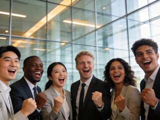 Obraz premium Business Team Celebrating Success in Modern Office