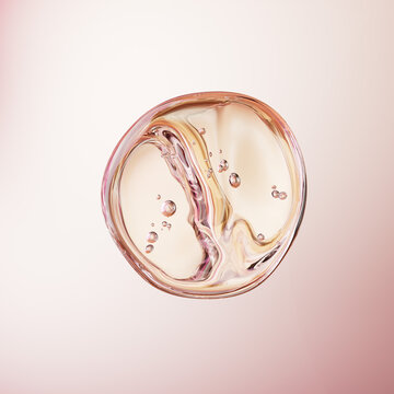Floating cosmetic rose hip oil essence droplet. Advanced dermatological 3d rendering meant for peptide serum advertisement or vitamin enriched lotion.
