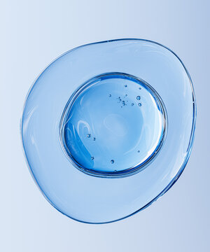 Abstract cell or cosmetic product hydration or beauty treatment ingredient concept with liquid layered shape 3d rendering.