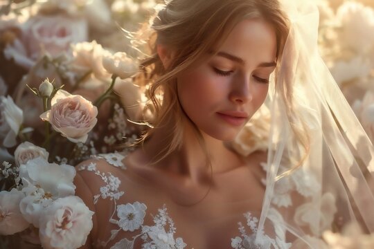 The bride, dressed in a pristine white wedding gown