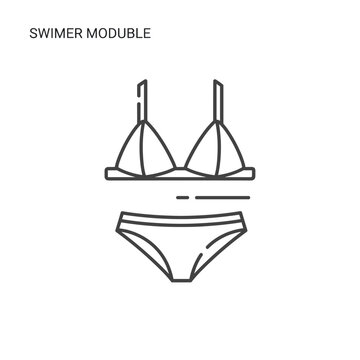 Minimalist bikini line icon vector, swimer moduble two-piece swimsuit illustration, modern beachwear and summer fashion apparel symbol