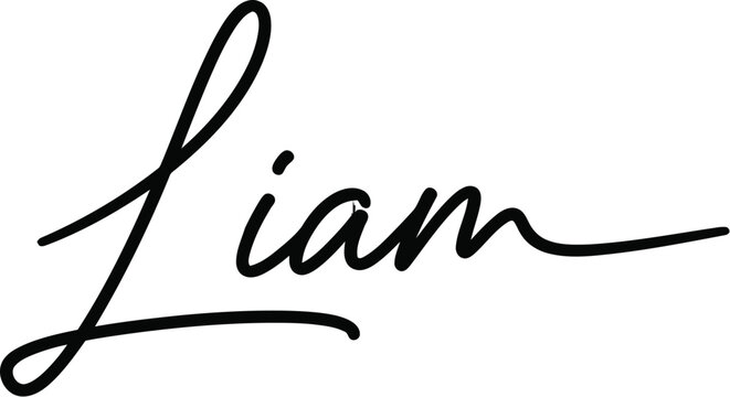 A stylish black signature of the name Liam on a white background