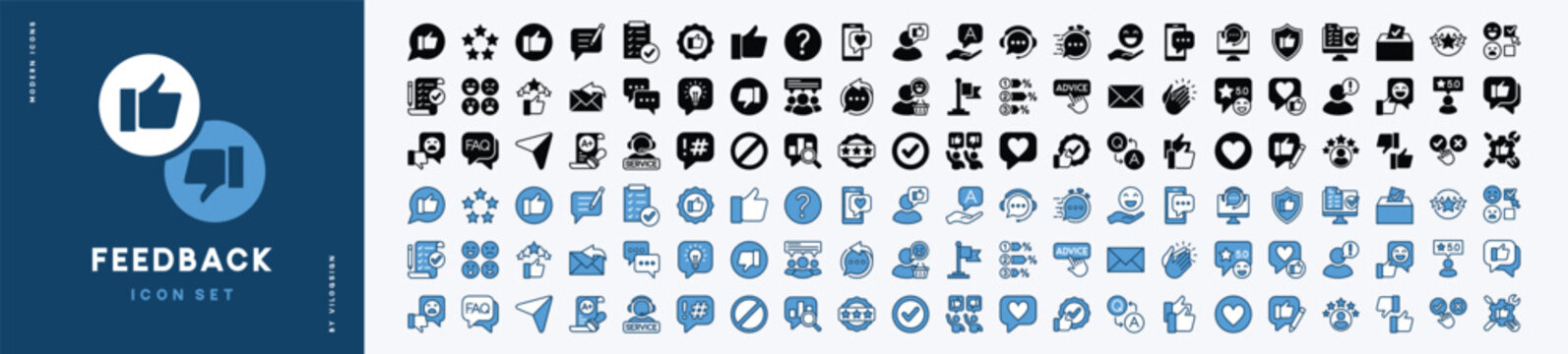 Feedback and satisfaction icon vector set contains thumbs up, stars, happy faces, like, rating, review, testimonial, support, survey, evaluation, comment, opinion, response, social media. Illustration