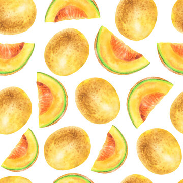 Seamless pattern of melons and slices white