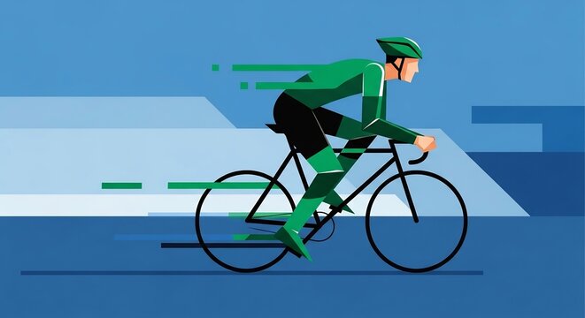 自転車選手、スピード感あるネイビー背景