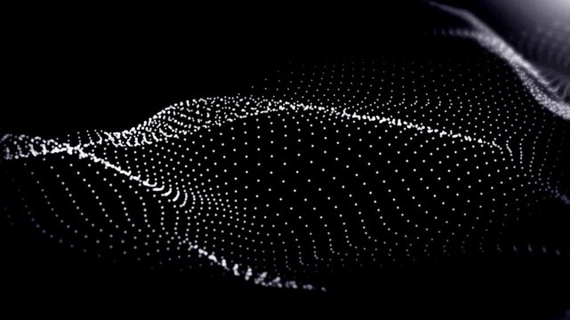 White particle wave flowing in a digital space with shimmering light points and elegant monochromatic motion.